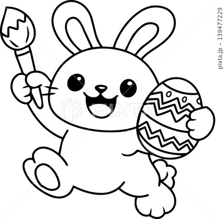 Easter bunny egg paintbrush cute happy cartoon outline coloring cheerful animal spring holiday 139477229