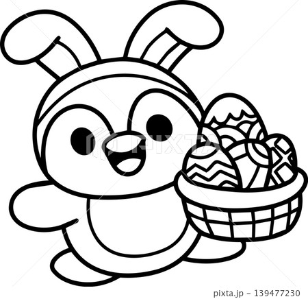 Penguin bunny basket egg cartoon cute happy Easter animal holiday celebration coloring outline Penguin bunny basket egg cartoon cute happy Easter animal holiday celebration coloring outline 139477230