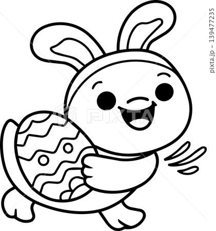Happy turtle Easter egg bunny ear cartoon outline coloring page cheerful cute animal 139477235