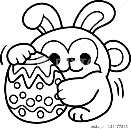 Easter, bunny, egg, cartoon, cute animal hugging decorated egg, joyful coloring page Easter, bunny, egg, cartoon, cute animal hugging decorated egg, joyful coloring page 139477238