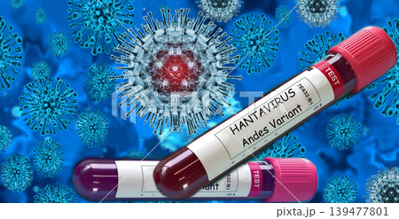 Blood test with Hantavirus in the background. HANTAVIRUS Andes variant 139477801