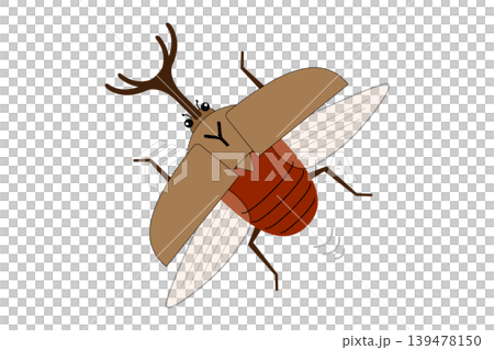 羽を広げて飛ぶオスのカブトムシのイラスト 139478150