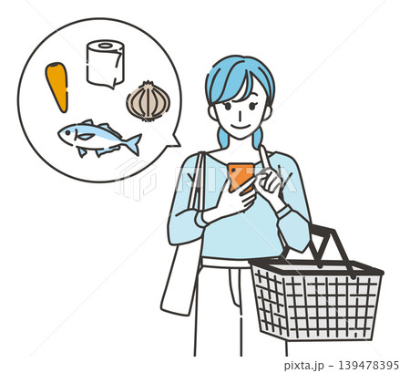 スマホで買い物リストを確認しながら買い物する女性 139478395