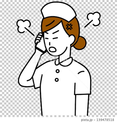 スマホでの会話で怒る女性看護師 139478518