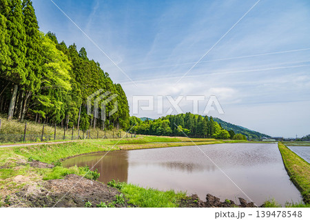 奥琵琶湖の田園風景 田植え前の田んぼ 滋賀県長浜市西浅井町 奥琵琶湖の田園風景 田植え前の田んぼ 滋賀県長浜市西浅井町 139478548