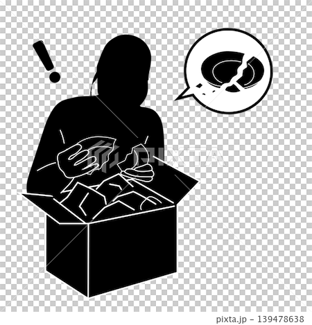 届いた荷物を開封すると中身が破損していた女性のシルエット 139478638