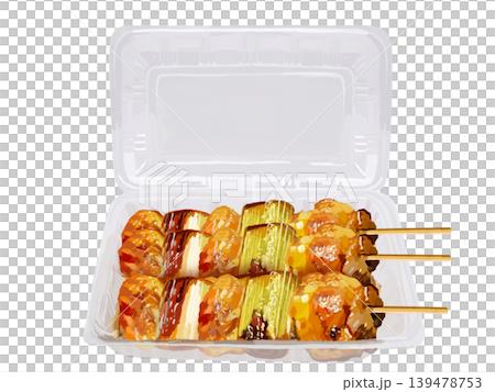 Opened a pack of grilled chicken skewers (chicken and green onion). 139478753