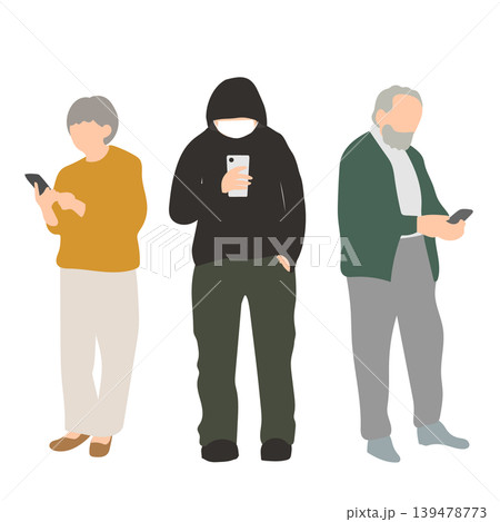 高齢者を狙うスマホ詐欺と不審者のイメージイラスト 高齢者を狙うスマホ詐欺と不審者のイメージイラスト 139478773