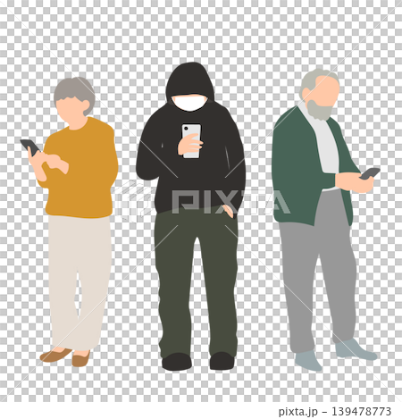 高齢者を狙うスマホ詐欺と不審者のイメージイラスト 高齢者を狙うスマホ詐欺と不審者のイメージイラスト 139478773
