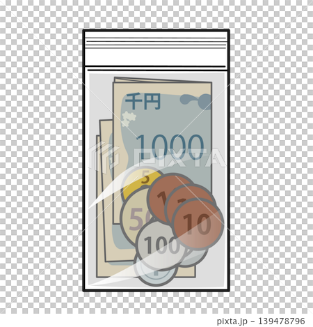 ジッパー付き袋に入った現金（お札と硬貨） 139478796