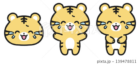 笑い泣きしているトラのイラストセット 笑い泣きしているトラのイラストセット 139478811
