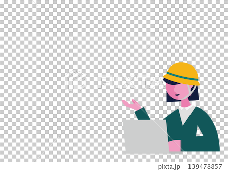 パソコンを持つ女性現場監督のベクターイラスト素材（右・黄色ヘルメット） 139478857