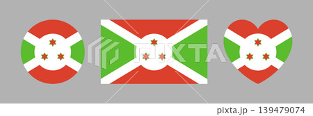 Burundi flag circle, rectangle, heart badge, button, sticker set. Roundel, rectangular, heart Burundi flag emblem, banner, icon, background. 139479074