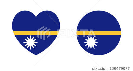 Flag of Nauru rounded, heart icon, sticker set. National Nauru Flag circular button, banner. Round Nauru flag badge, background. Flag in circle, heart shape. 139479077