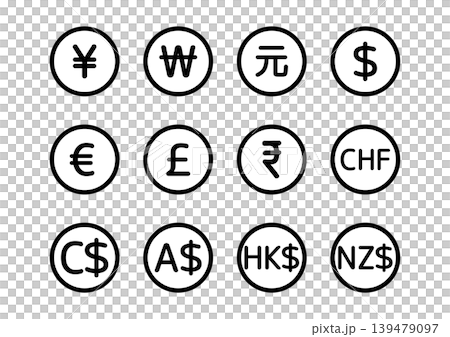 World Currencies Icons - Money - Simple - Black and White - Vector Illustration World Currencies Icons - Money - Simple - Black and White - Vector Illustration 139479097