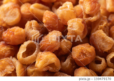 Close-up of dried longan texture, Dried fruit background 139479170