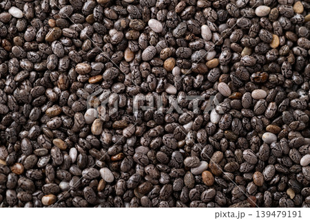 Close up of healthy organic chia seeds texture for background Close up of healthy organic chia seeds texture for background 139479191