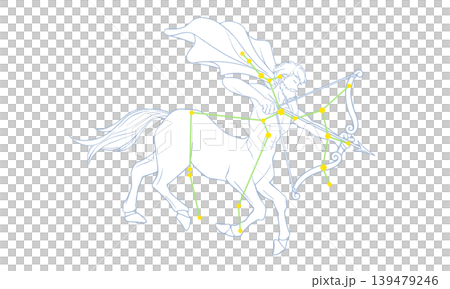 Color line art illustration of Sagittarius (with a picture of a centaur and constellation lines) Color line art illustration of Sagittarius (with a picture of a centaur and constellation lines) 139479246