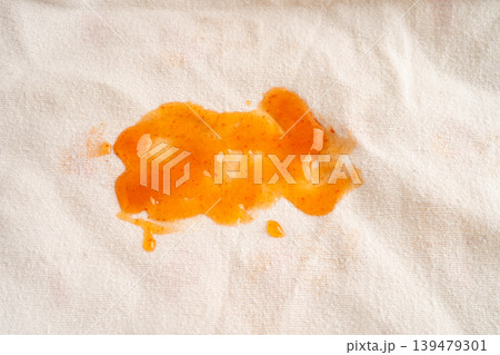Dirty tomato sauce stain or ketchup on cloth. Dirty tomato sauce stain or ketchup on cloth. 139479301