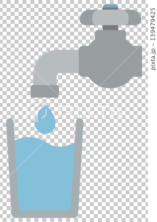 A color icon of a cup pouring water from a tap. 139479425