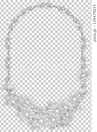 Vintage Calligraphy Style Frame Material 293 <Flower (Marguerite) Oval Decorative Border/Frame - Black and White/Monochrome> Vintage Calligraphy Style Frame Material 293 <Flower (Marguerite) Oval Decorative Border/Frame - Black and White/Monochrome> 139479833