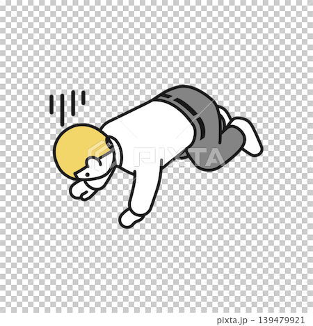 Isometric illustration: A man in a suit (shirt) collapses in disappointment. Isometric illustration: A man in a suit (shirt) collapses in disappointment. 139479921