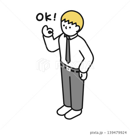 アイソメトリックイラスト:OKポーズをするスーツ男性(シャツ) アイソメトリックイラスト:OKポーズをするスーツ男性(シャツ) 139479924