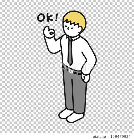 等距插圖：一名身穿西裝（襯衫）的男子做出「OK」手勢。 139479924