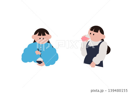 食事と水分補給をする女性と妊婦のイラストセット 139480155