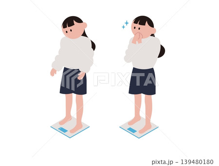 体重計に乗って喜ぶ女性のイラストセット 139480180