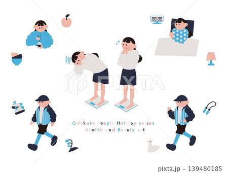 健康管理をする女性のイラストとアイコンセット 健康管理をする女性のイラストとアイコンセット 139480185