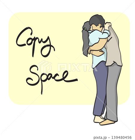 man and woman embracing each other on yellow copy space illustration vector isolated on white background 139480456