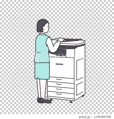一幅簡單的辦公室插圖,描繪了一位女職員正在使用影印機。 一幅簡單的辦公室插圖,描繪了一位女職員正在使用影印機。 139480596