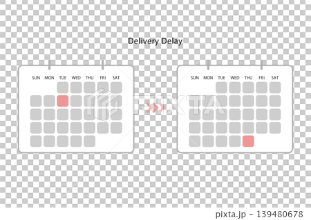 A calendar illustration depicting delays in delivery dates and schedules. A calendar illustration depicting delays in delivery dates and schedules. 139480678