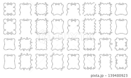 かわいいリボンのフレームのベクターイラストセット。線画、りぼん、飾り かわいいリボンのフレームのベクターイラストセット。線画、りぼん、飾り 139480923