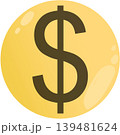 Gold coin with dollar sign, isolated money currency icon in flat style on white background. 139481624