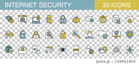 Line icon set related to internet security (color) Line icon set related to internet security (color) 139481854