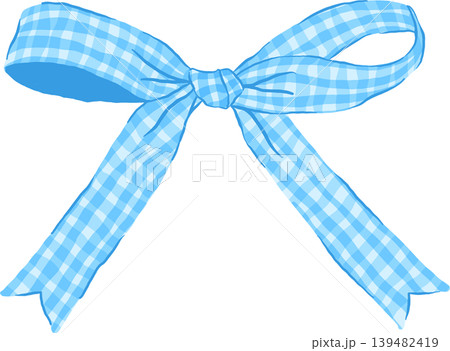 Retro Blue Gingham Ribbon Bow Illustration Retro Blue Gingham Ribbon Bow Illustration 139482419