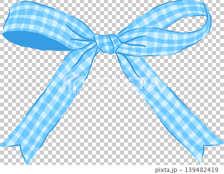 Retro Blue Gingham Ribbon Bow Illustration Retro Blue Gingham Ribbon Bow Illustration 139482419