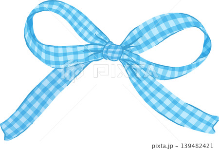 Retro Bright Blue Gingham Ribbon Bow Illustration Retro Bright Blue Gingham Ribbon Bow Illustration 139482421