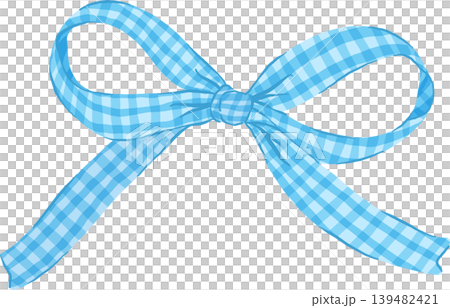 Retro Bright Blue Gingham Ribbon Bow Illustration Retro Bright Blue Gingham Ribbon Bow Illustration 139482421