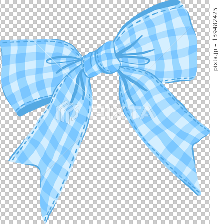Cute Vintage Blue Gingham Bow Hair Illustration 139482425