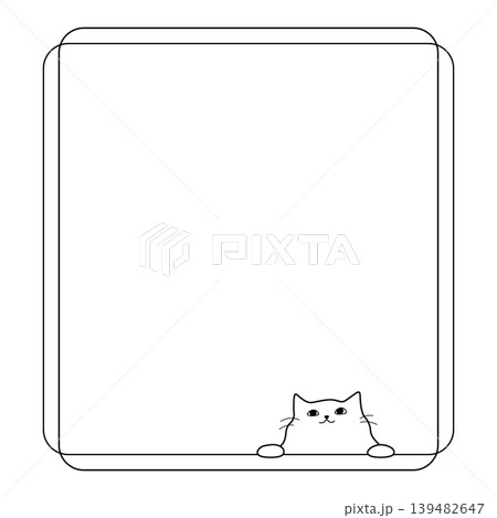 フレームから見上げるネコの余白素材　かわいいシンプル線画 139482647