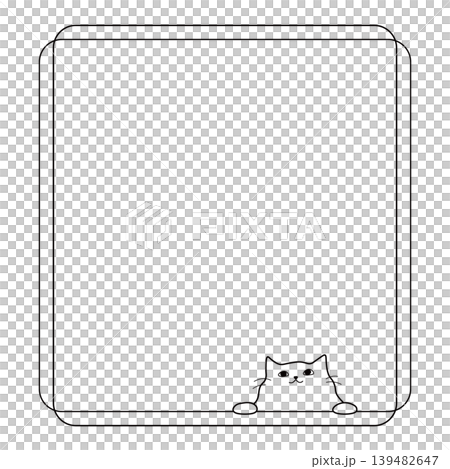 フレームから見上げるネコの余白素材　かわいいシンプル線画 139482647