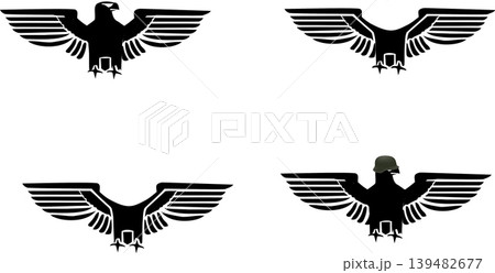 Four variations of stylized german eagle emblem with helmet Four variations of stylized german eagle emblem with helmet 139482677