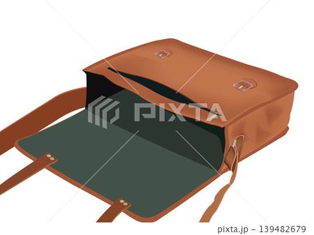 Open empty leather messenger bag isolated on white background Open empty leather messenger bag isolated on white background 139482679