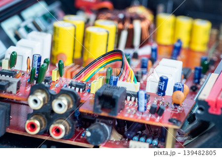 Circuit board lie on a white background. 139482805