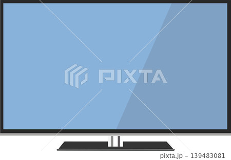 Modern wide screen television displaying blue and gray gradient background 139483081
