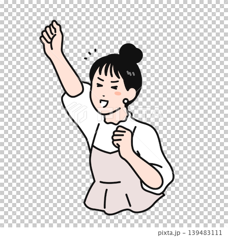 Simple vector illustration of a young woman with her hair tied up raising her fist. Simple vector illustration of a young woman with her hair tied up raising her fist. 139483111