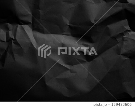 Wrinkled Paper Black Background Abstract Wall Crease Grey Vintage Wallpaper Rough Floor Pattern Material Surface Page Elegant Retro Space Crumpled Package Cardboard Backdrop Recycling Environment. 139483606